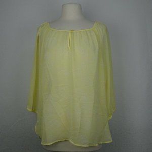 Ann Taylor Size M Sheer Front Keyhole 3/4 Sleeves Flowy Blouse